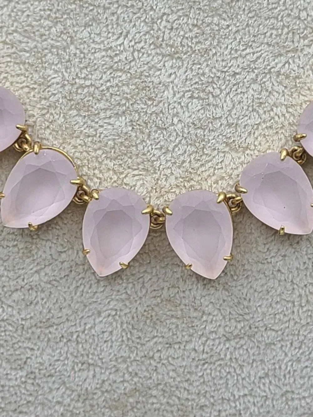 J Crew Frosted Matte Satin Light Pink Tear Drop Crystal Necklace